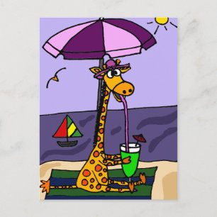 Funny Giraffe at the Beach Postcard