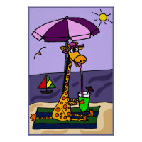 Funny Giraffe at the Beach Poster