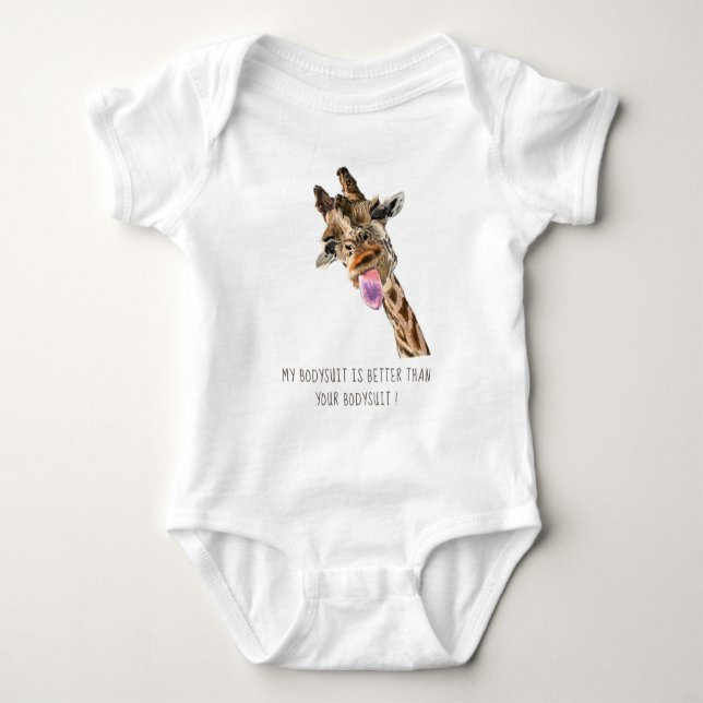 Funny Giraffe Baby Bodysuit - Custom Text (Front)