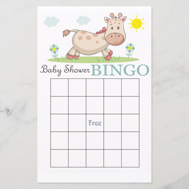 Funny Giraffe baby shower bingo card (Front)