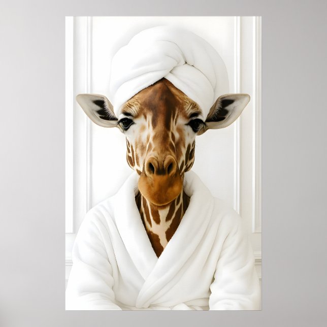 Funny Giraffe Bathroom Print, Giraffe In Bathrobe Poster (Front)