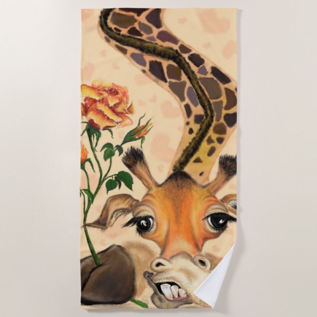 Funny Giraffe Beach Towel Gentleman with Rose (Front)