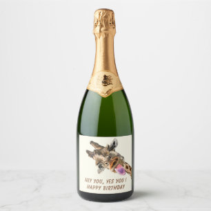 Funny Giraffe Birthday Wine Labels - Custom Text