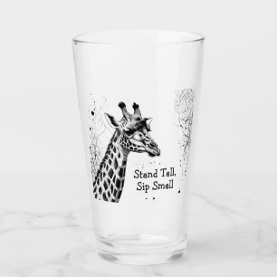Funny Giraffe Black White Ink Personalised Glass
