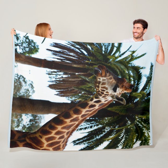 Funny Giraffe Blowing A Raspberry, Large Fleece Blanket (In Situ)