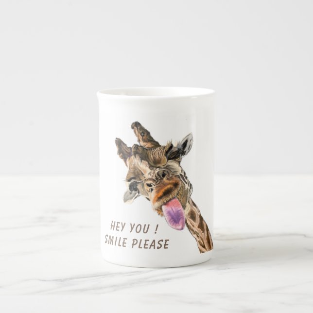Funny Giraffe Bone China Mug Smile - Custom Text (Front)