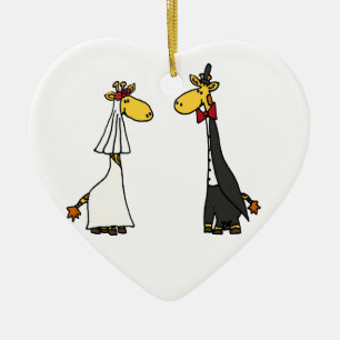 Funny Giraffe Bride and Groom Wedding Cartoon Ceramic Ornament