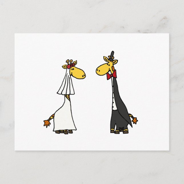 Funny Giraffe Bride and Groom Wedding Cartoon Postcard (Front)