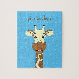 Funny giraffe cartoon blue custom kids puzzle