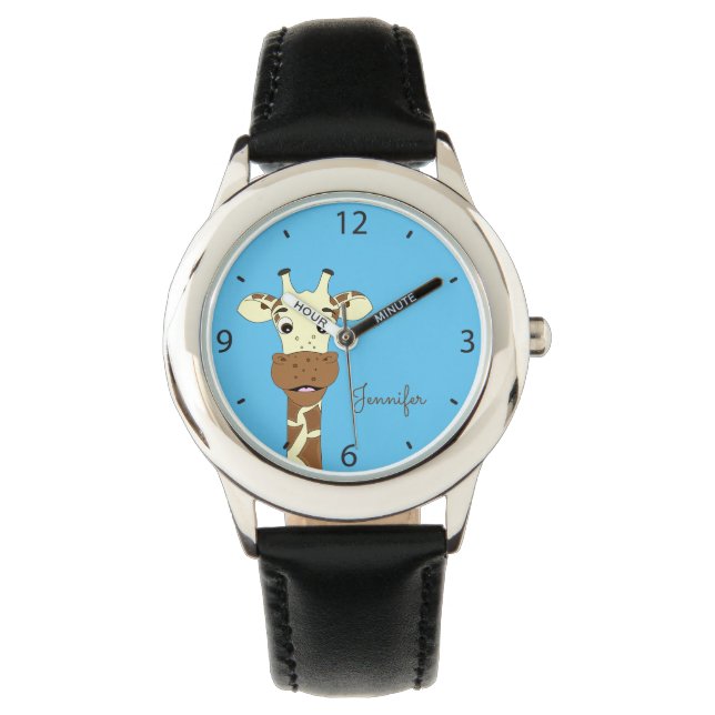 Funny giraffe cartoon blue name kids watch (Front)