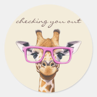 Funny Giraffe Checking You Out Classic Round Sticker
