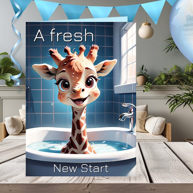 Funny Giraffe Child Birthday Card (Funny birthday greeting card featuring an image of an adorable giraffe in a bathtub - for a child)