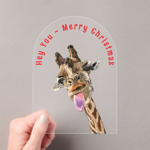 Funny Giraffe Christmas Card - Custom Text Acrylic Invitations