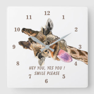 Funny Giraffe Clock Smile - Custom Text