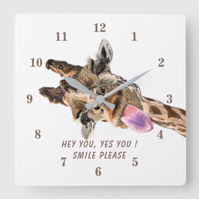 Funny Giraffe Clock Smile - Custom Text (Front)