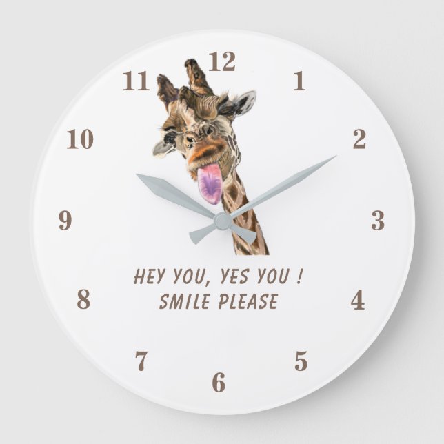 Funny Giraffe Clock Smile - Custom Text (Front)