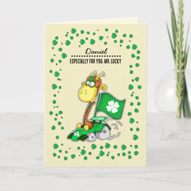 Funny Giraffe | Custom Name St. Patrick's Day  Card (Front)