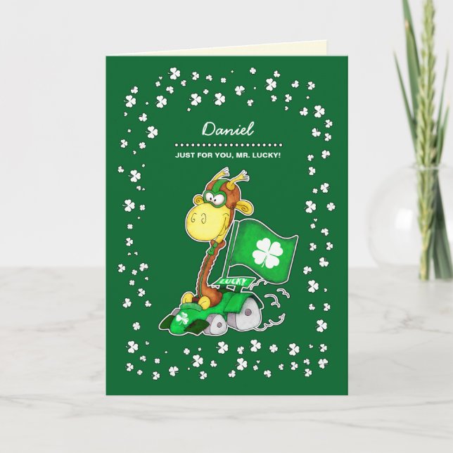 Funny Giraffe | Custom Name St. Patrick's Day  Card (Front)