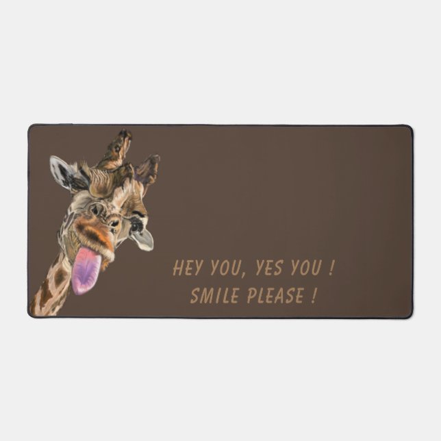 Funny Giraffe Desk Mat with Custom Text and Colour (Front)