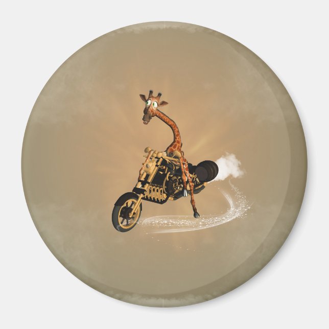Funny giraffe drives a motorbike magnet (Front)