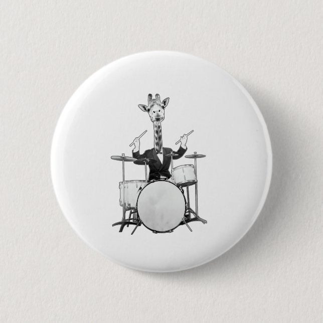 Funny Giraffe Drummer Drumer Drums Drumset Drumsti 6 Cm Round Badge (Front)