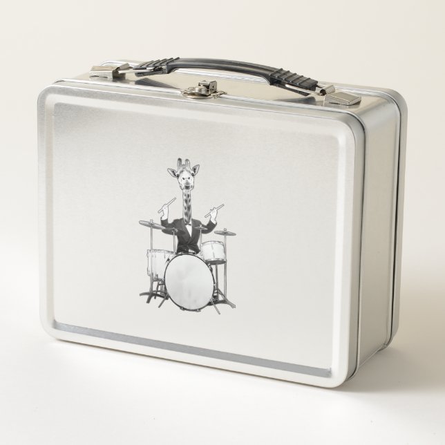 Funny Giraffe Drummer Drumer Drums Drumset Drumsti Metal Lunch Box (Front)