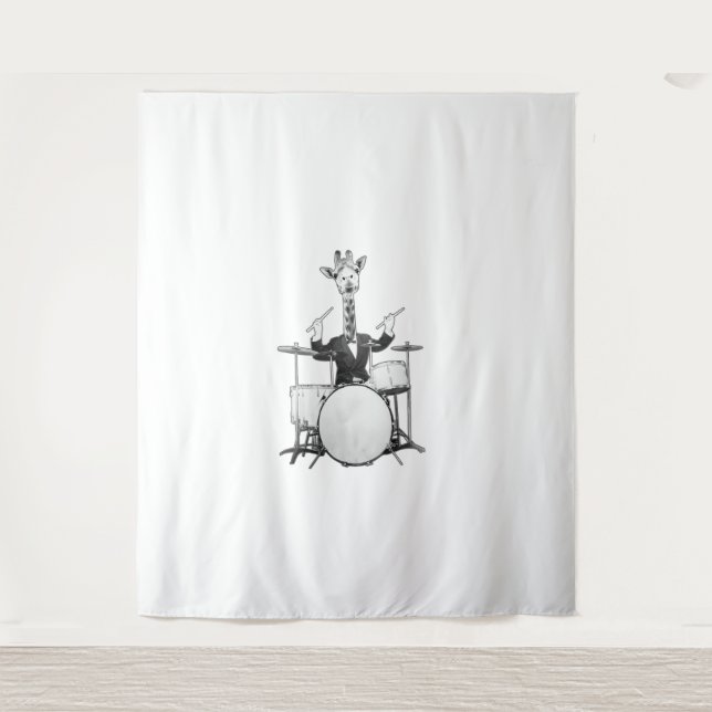 Funny Giraffe Drummer Drumer Drums Drumset Drumsti Tapestry (Front)