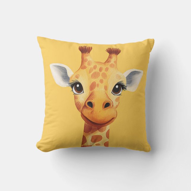 Funny Giraffe Face Yellow Kids Room Nursery  Cushion (Front)