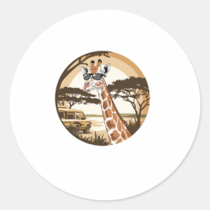 Funny Giraffe Family Sunglasses Zoo Africa Classic Round Sticker