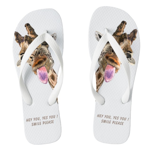Funny Giraffe Flip Flops Smile - Custom Text (Footbed)
