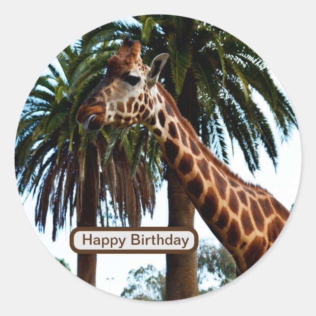 Funny Giraffe Giving A Raspberry, Classic Round Sticker (Front)