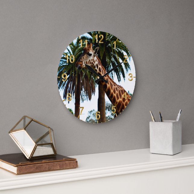 Funny Giraffe Giving A Raspberry, Large Clock (Office)