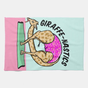 Funny giraffe gymnastics backbend tea towel