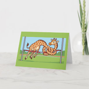 Funny Giraffe High Jump Cartoon Card