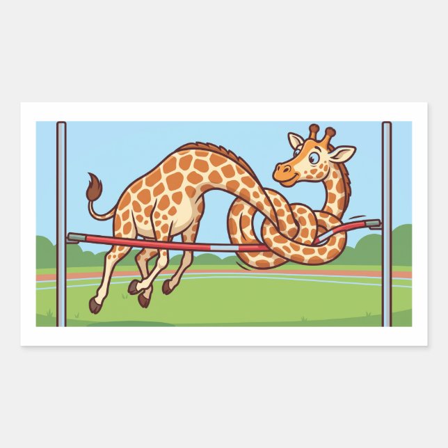 Funny Giraffe High Jump Cartoon Rectangular Sticker (Front)