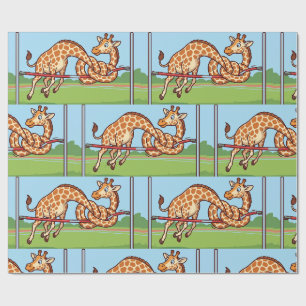 Funny Giraffe High Jump Cartoon Wrapping Paper