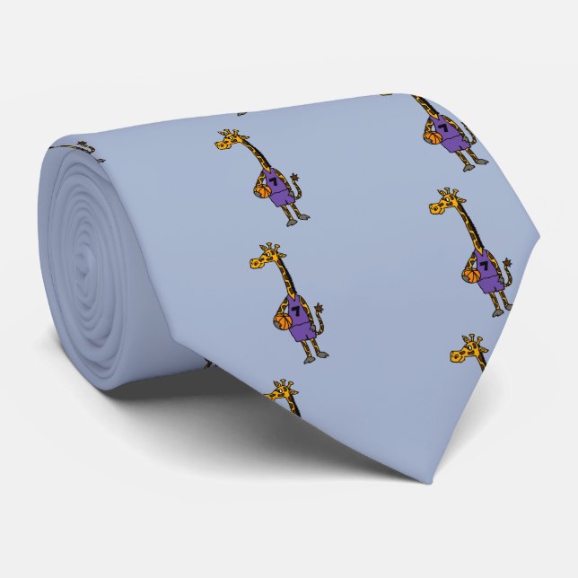 Funny Giraffe Holding Basketball Tie (Rolled)