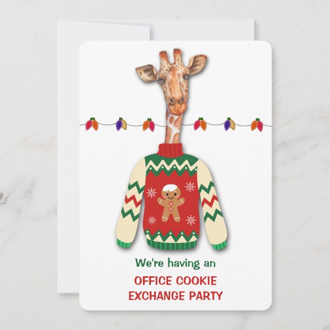 Funny Giraffe Holiday Cookie Exchange Party Invite (Front)