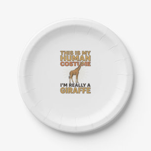 Funny Giraffe Human Costume Vintage Engraving Shir Paper Plate