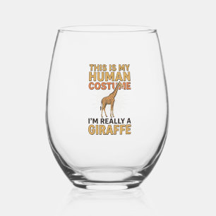 Funny Giraffe Human Costume Vintage Engraving Shir Stemless Wine Glass