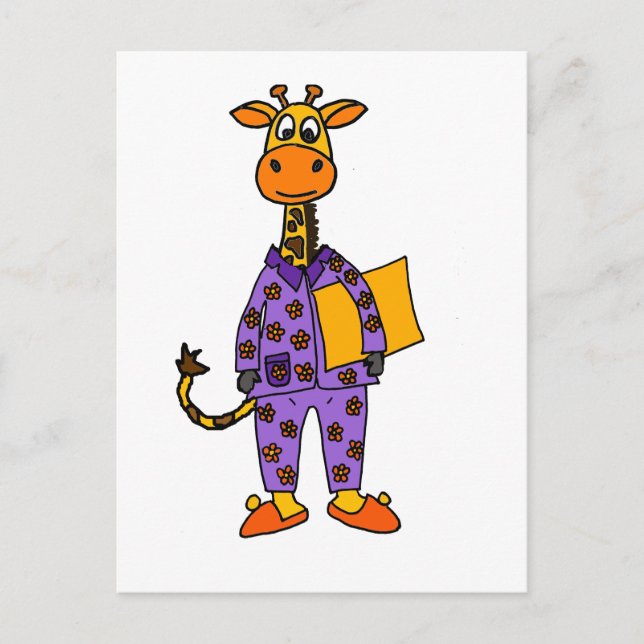 Funny Giraffe i Pyjamas with Pillow Cartoon Postcard (Front)