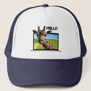 Funny Giraffe in laptop 3D graphic illusion photo Trucker Hat