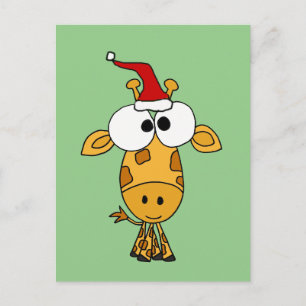 Funny Giraffe in Santa Hat Christmas Art Holiday Postcard