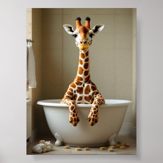 Funny giraffe in the bath poster (Front)