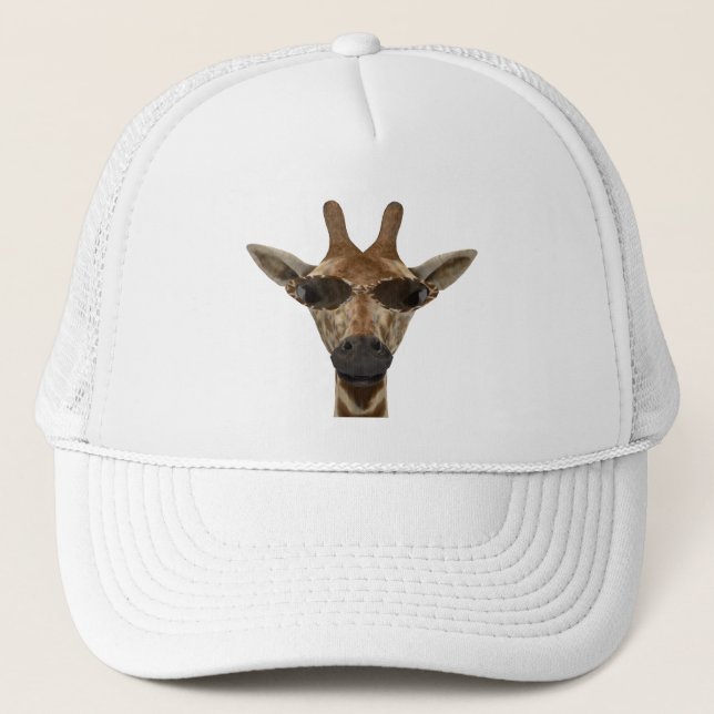 Funny Giraffe Incognito With Trendy Sunglasses Trucker Hat (Front)