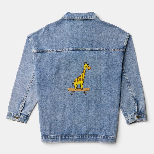 Funny Giraffe Lover Giraffe Skateboard  Denim Jacket (Back)