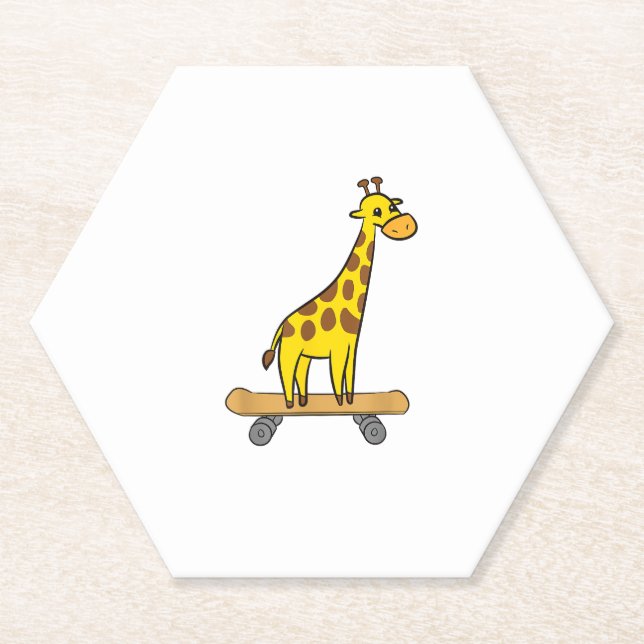Funny Giraffe Lover Giraffe Skateboard  Paper Coaster (Front)