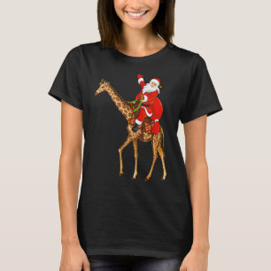 Funny Giraffe Lover Santa Riding Giraffe Christmas T-Shirt