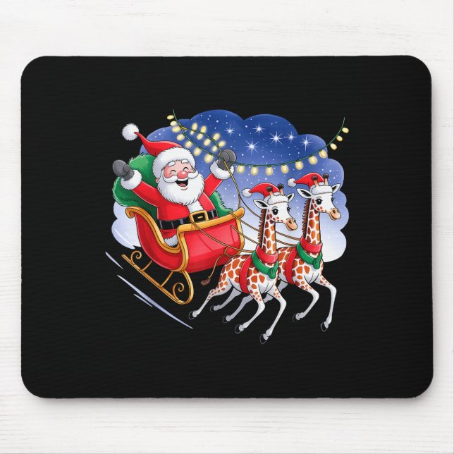 Funny Giraffe Lover Xmas Giraffe Santa Christmas S Mouse Pad (Front)