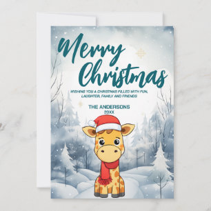Funny Giraffe Merry Xmas tree snow Holiday party Card